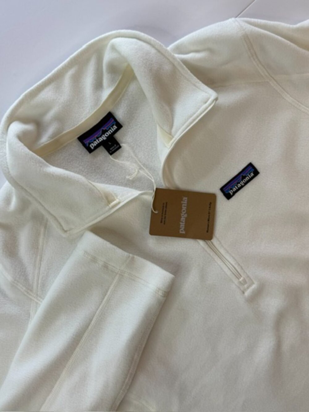 Patagonia Women's Micro D Quarter Zip Pullover L Birch White Embroidered NWT